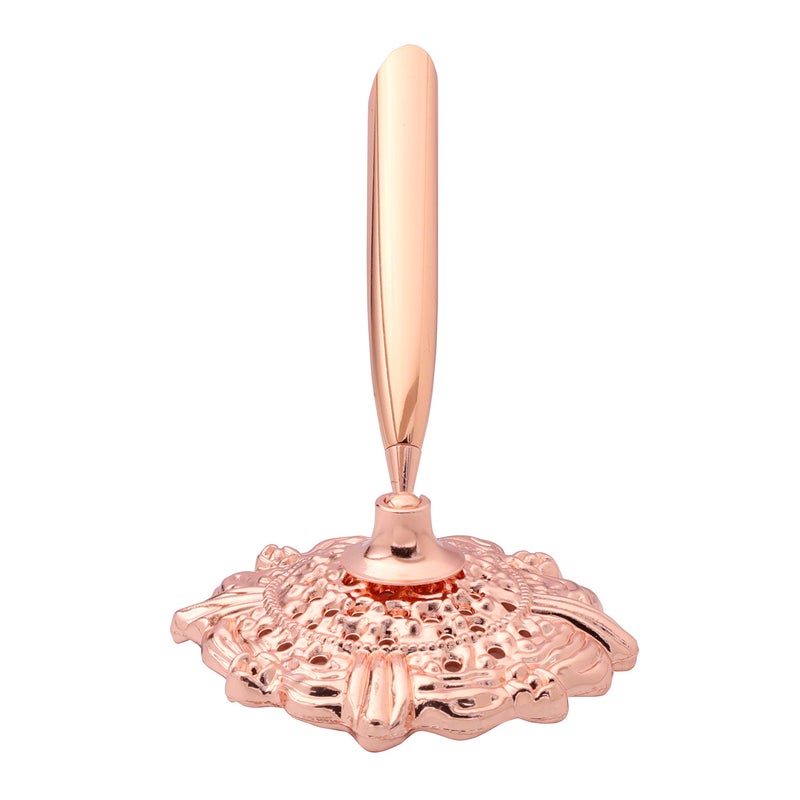 RUTICH Hollow Round Pen Holder Signing Pen Set with Big Diamond Crystal Pen for Wedding Bridal Opening Ceremony Graduation Office, Rose Gold Holder with White Pen(Black Ink) - Image 2
